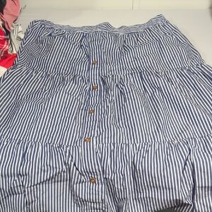 Navy and White Striped Button-Down Skirt